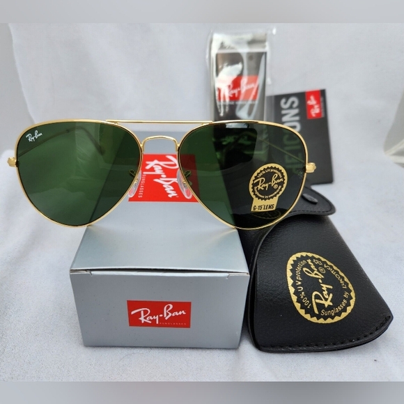 LIKE NEW RayBan Aviator RB3025 Green G15 Lens Ray ban Sunglasses - Picture 10 of 14